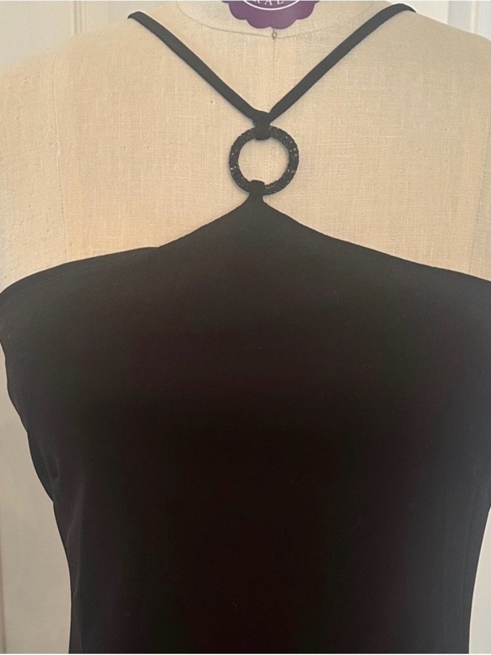 Black Halter Ring Detail Women's Dress full length gown
